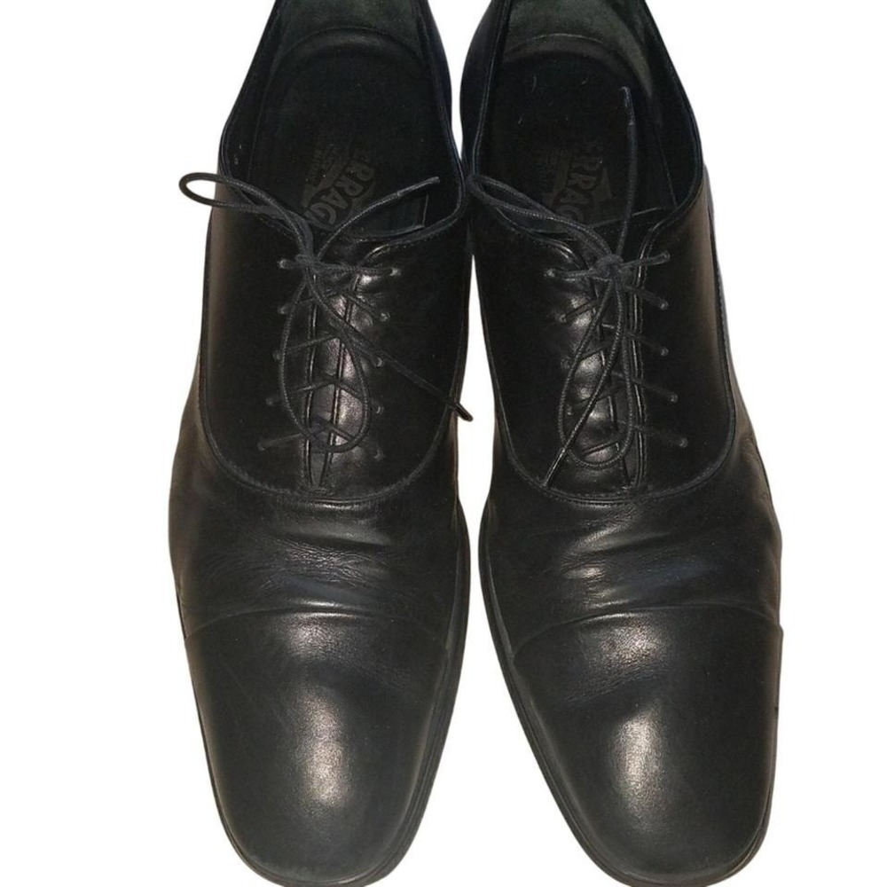 Salvatore Ferragamo Mens Black Leather Rain Lux Cap Toe Oxf sz 9.5 Shoes‎ Italy